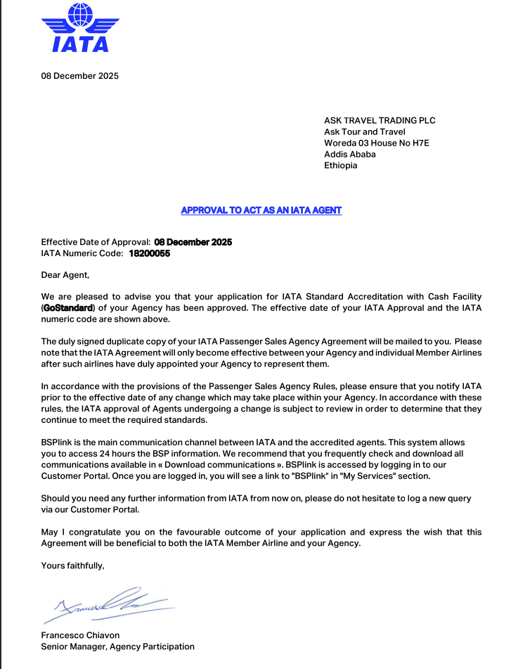 IATA Accreditation Certificate